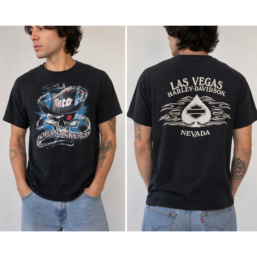 Harley Davidson Las Vegas Nevada Skull Casino Graphic T Shirt Mens M Black USA